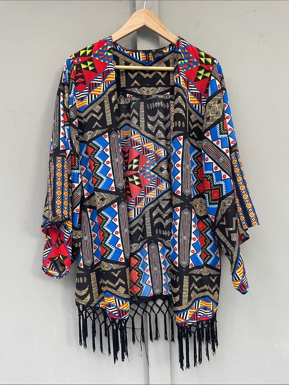 Geometric Fringe Open Kimono. Large